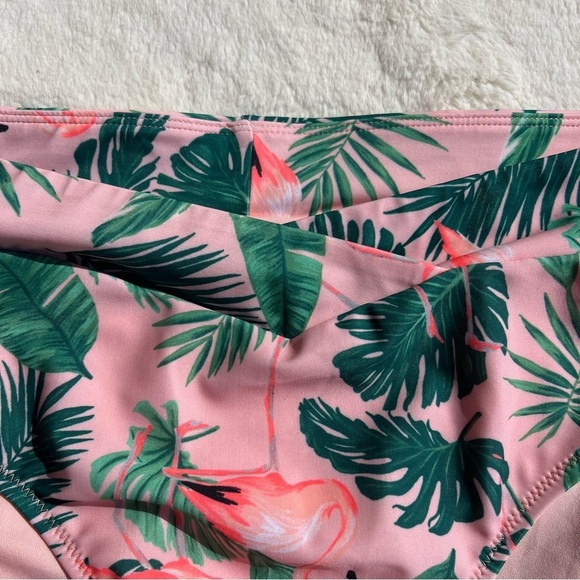 Old Navy High Waisted Cross Front Pink Flamingo Bikini Bottom NWOT - Picture 2 of 7